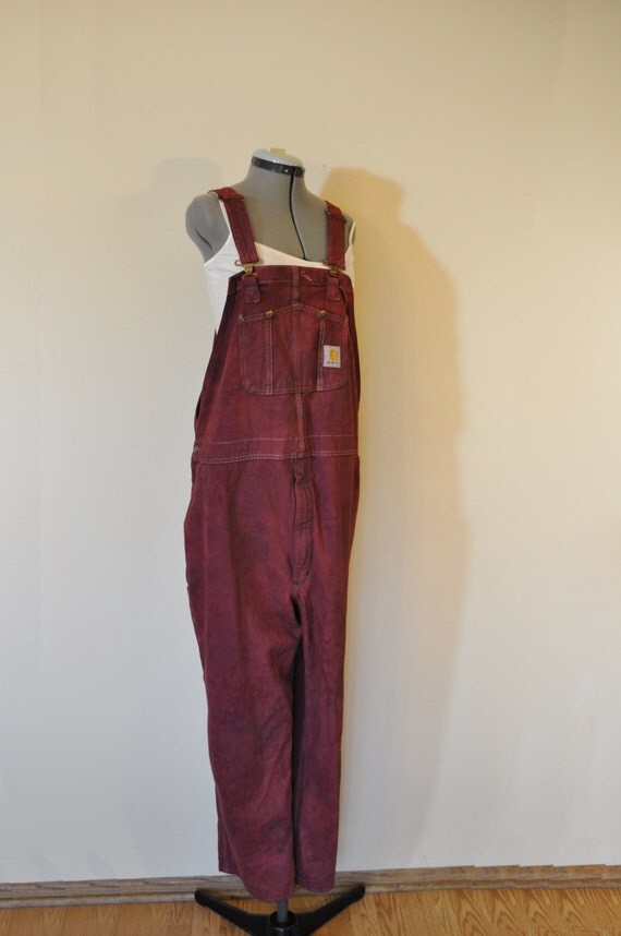 Red Mens XL Bib Overall Pants Maroon Dyed Denim by DavidsonStudio