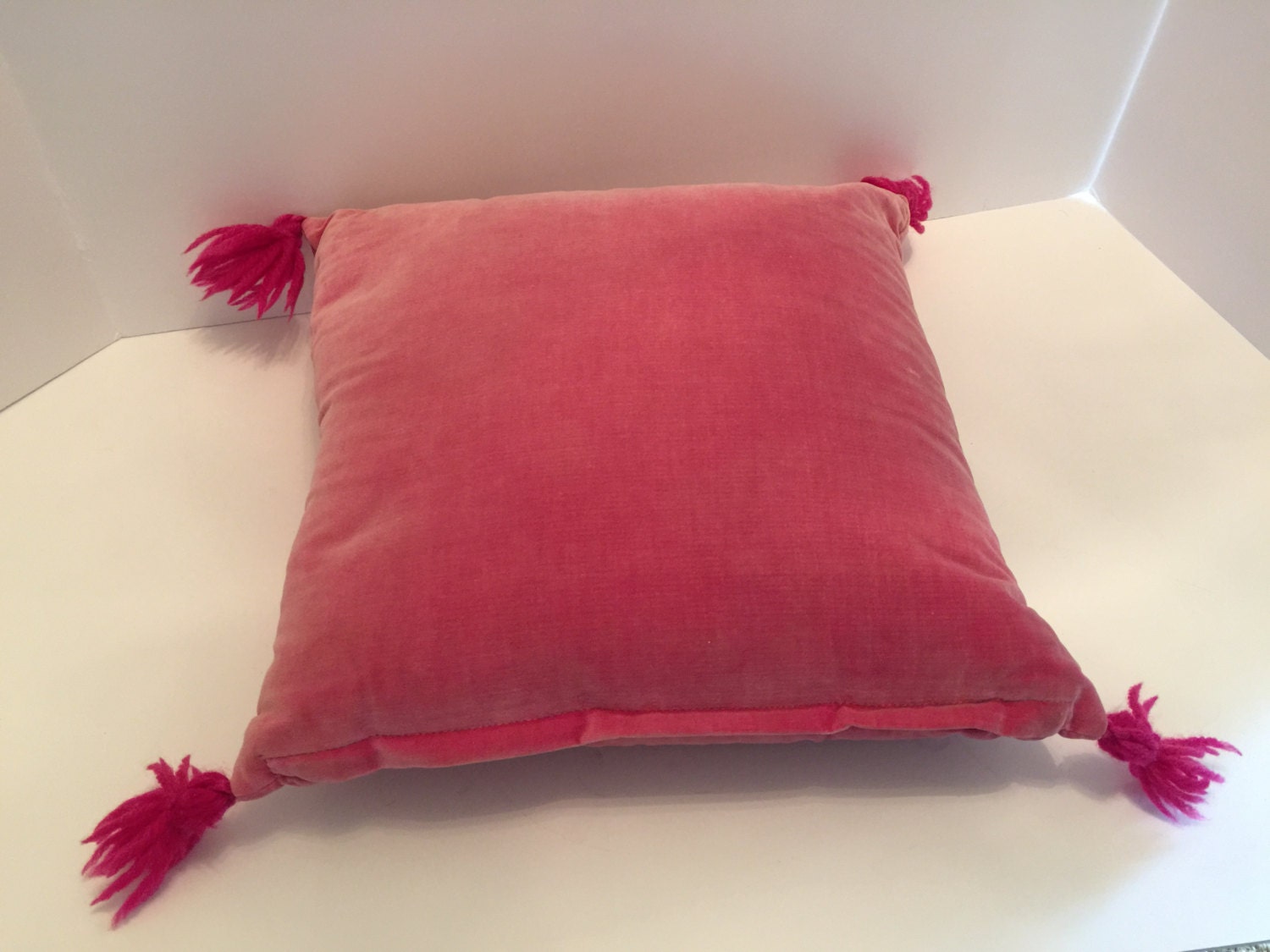 Vintage Pink Velvet Throw Pillow with Tassels