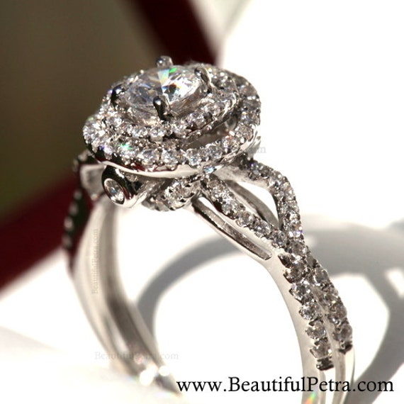 Diamond Engagement Ring 14K white gold chunky 1.10 carat