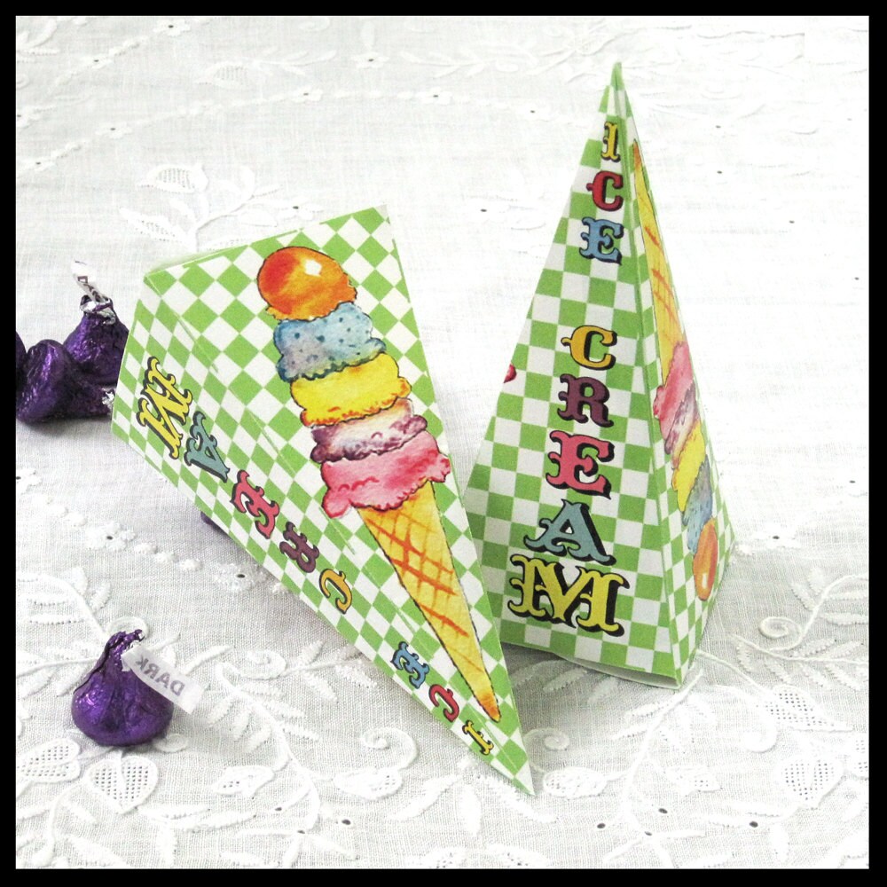 Ice Cream Cone Favor Box / Birthday Ice Cream Social / Lime