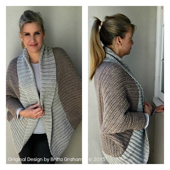 Oversized Crochet Shrug Pattern - Sweater Pattern No.922 with Ribbed Collar Digital Download PDF Beginner Pattern