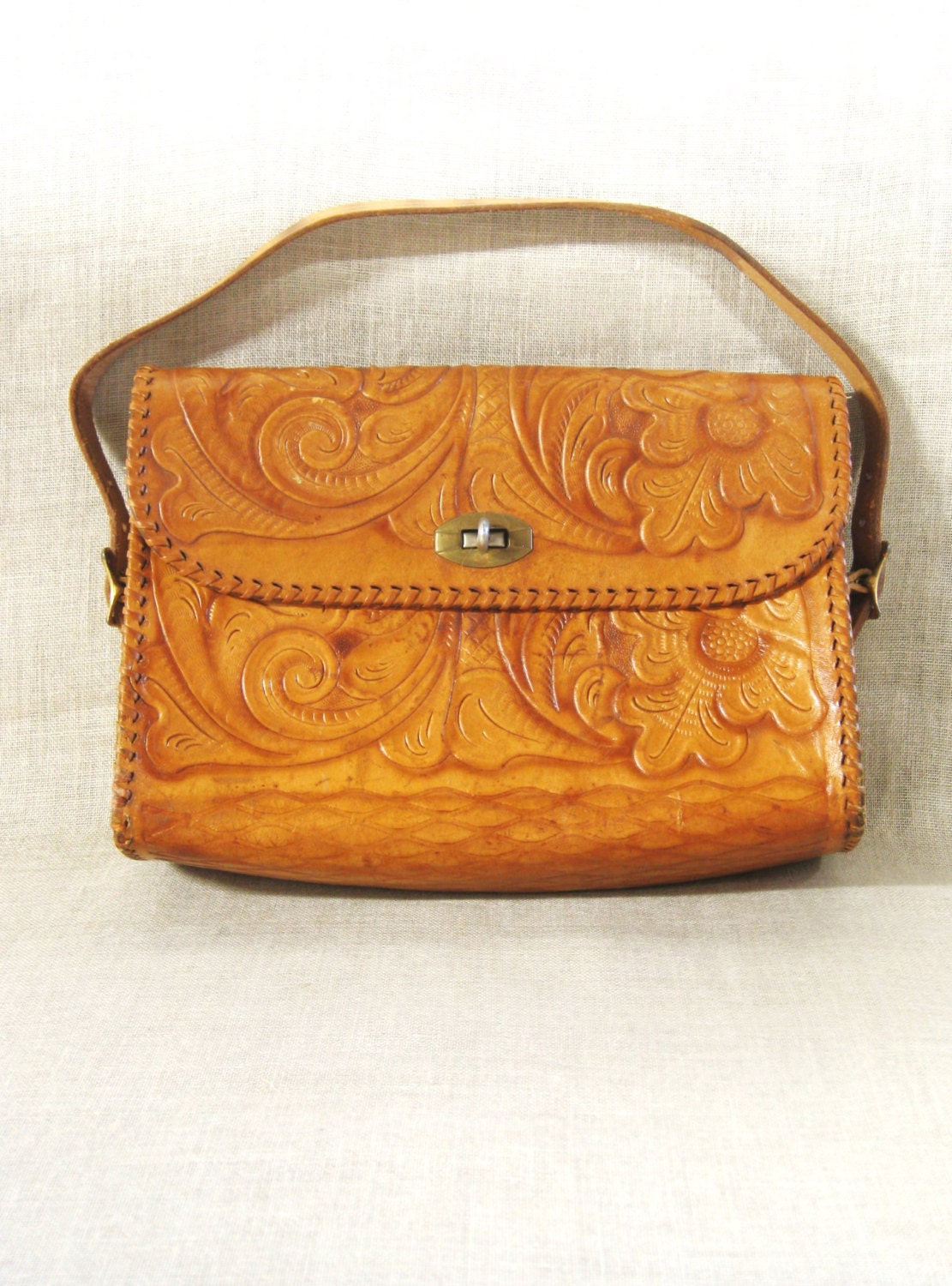 Hand Tooled Leather Purse Handbag Western Style Handmade