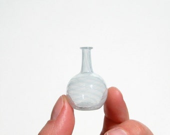 Miniature Bottle in Pale Blue Stripes, Hand Blown Glass