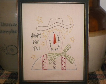 UNFRAMED Primitive Stitchery Fall Scarecrow Sign Stitched Autumn Country Decor Rustic Harvest Folk Art Picture Decoration 8x10 wvluckygirl
