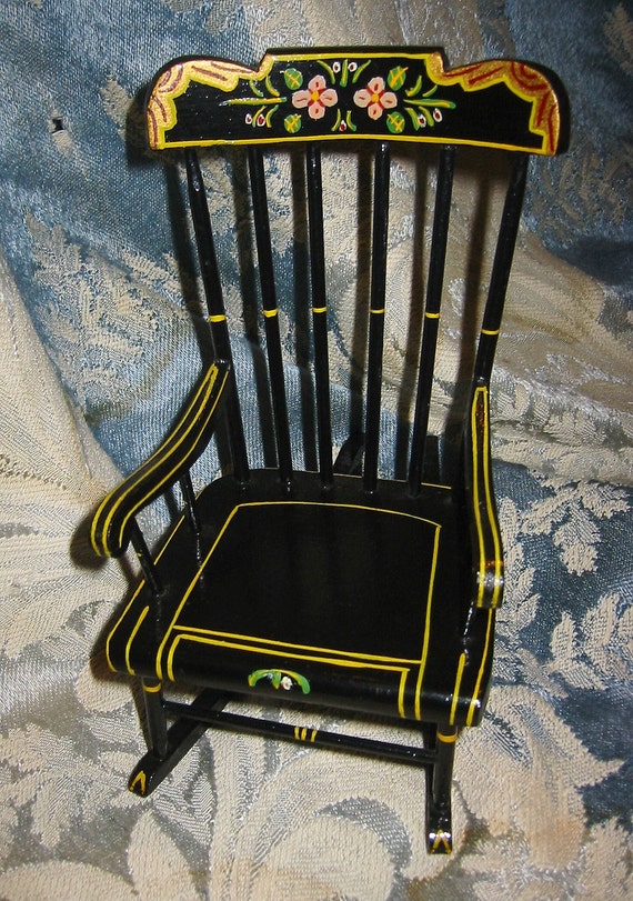 Items similar to Pennsylvania Dutch Hand painted Vintage Doll Rocking