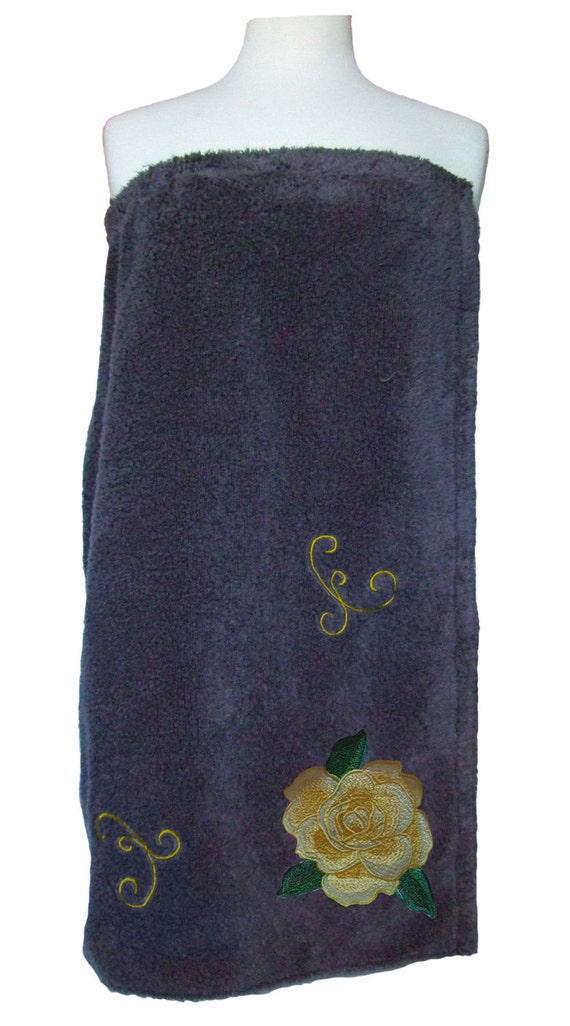 Plus Size Cotton Terry Towel Wrap Embroidered Rose Design