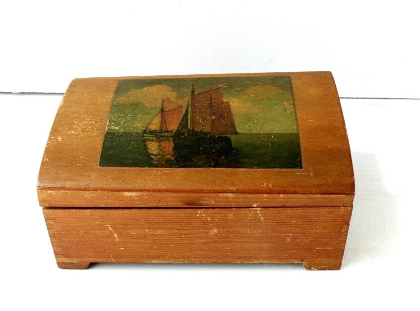 1940s Vintage Wooden Candy Box Nautical Theme