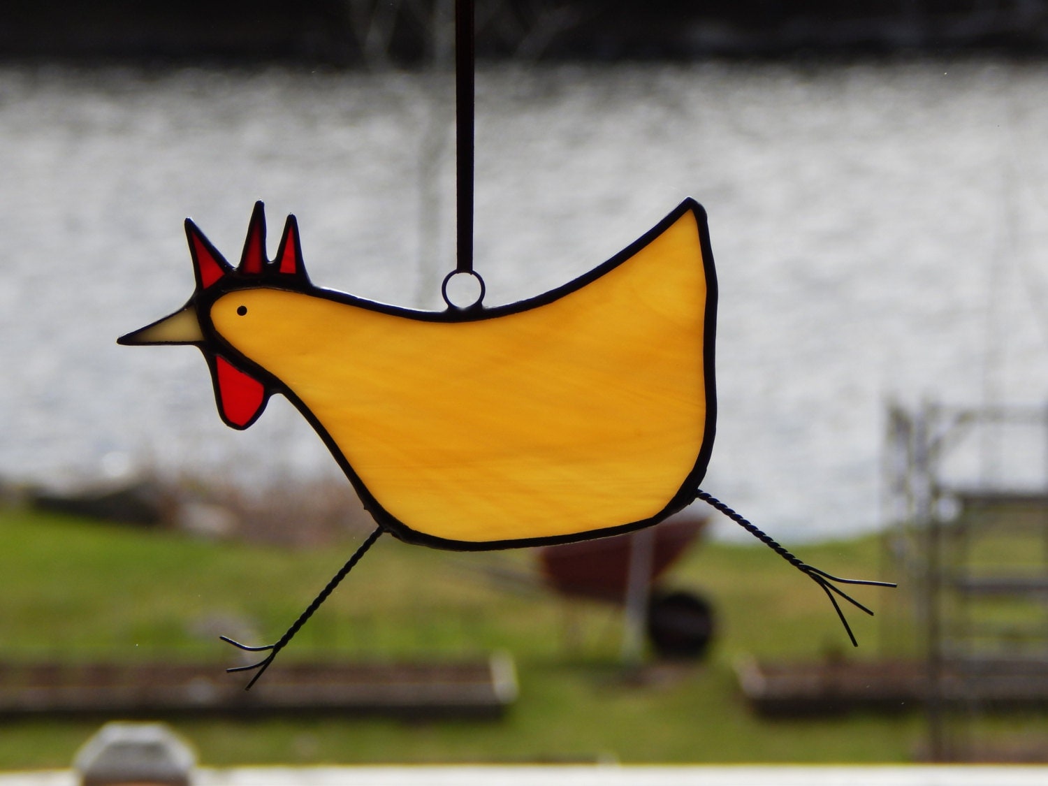 Stained Glass Free Form Chicken Suncatcher Polly