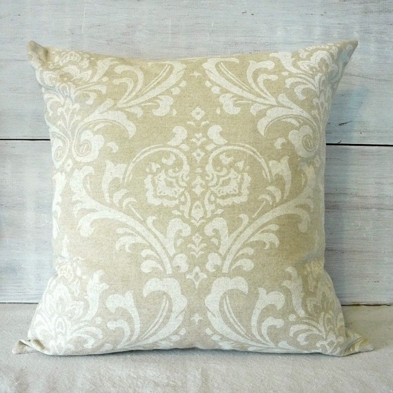 Tan Damask Beige Throw Pillow Cover by greenwillowpond on Etsy