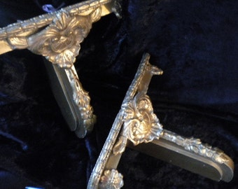Pair French Shelves Gold Painted Wood with Lovely detailing (FFs5022)