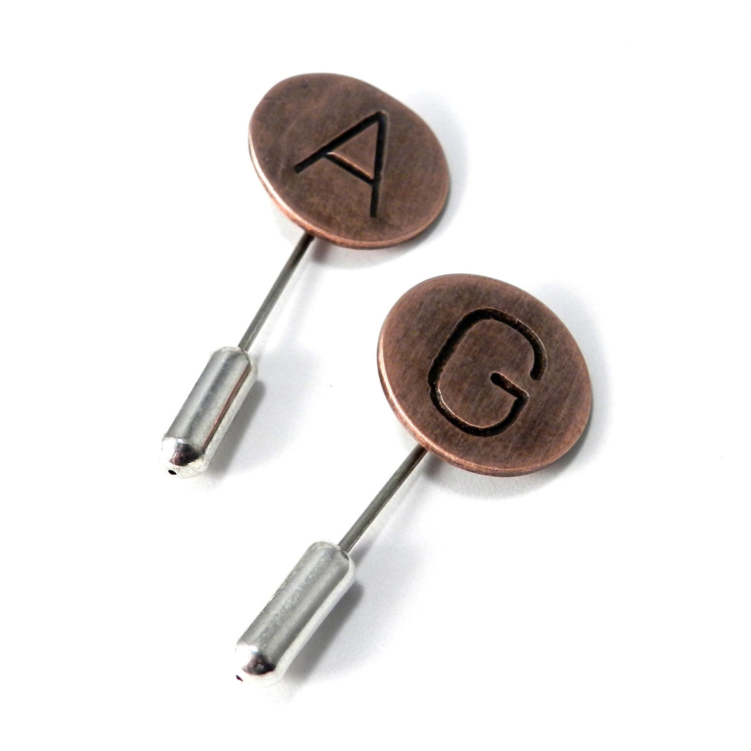 Custom INITIAL Lapel Pin Hat Pin Rustic Chic Semidistressed