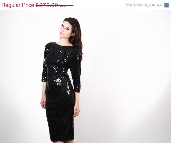 On SALE 60% Off - Black Sequin Holiday Dress - Vintage Black Sequin ...