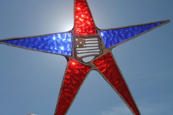 Harward's Honor Star- 9 inch stained glass star with metal flag center