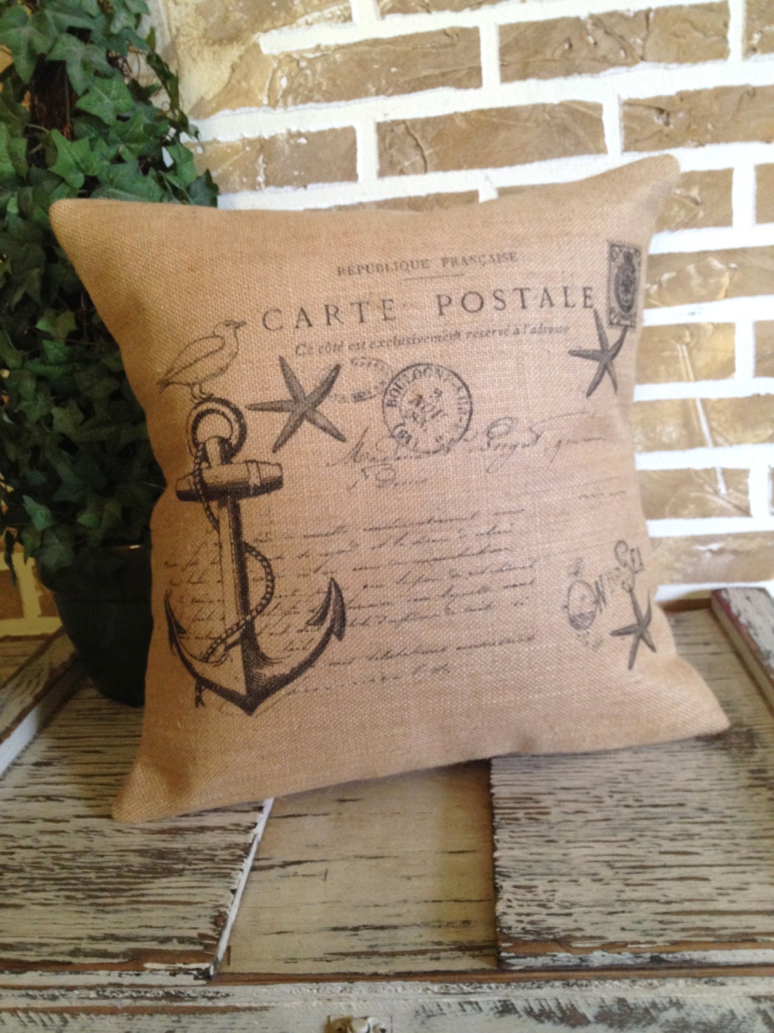 French Nautical Anchor Carte Postale Burlap by SimplyFrenchMarket