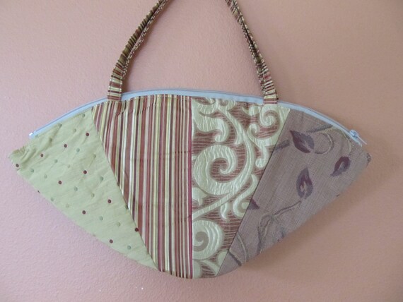 Lu Lu 1312E Four Unique Designer Fabric, Fan Shaped Bag, Bag, Handbag, Handbags, Purse, Purses, Bags, Shoulder Bag, UP Cycled Fabric