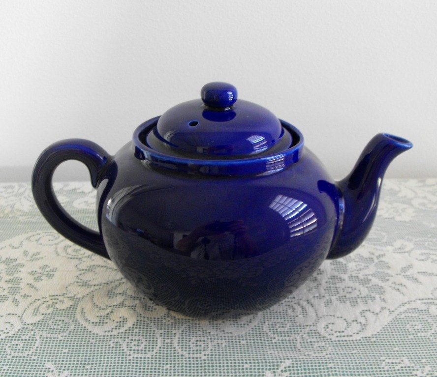 Vintage Dark Blue Ceramic Teapot With Infuser 2 Cup Blue