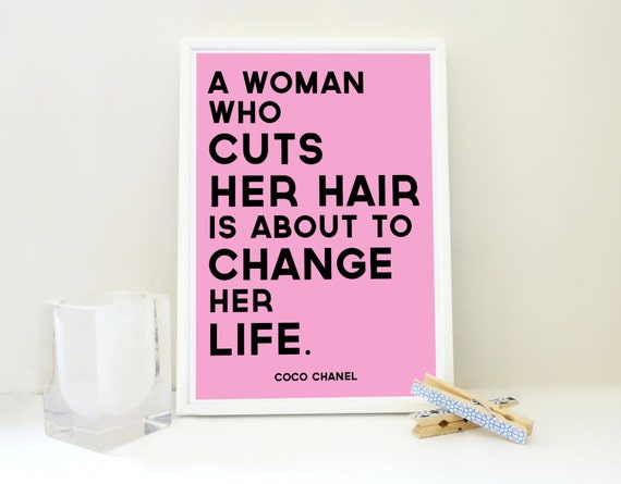 A Woman Who Cuts Her Hair Coco Chanel Motivational Quote Print in Pink