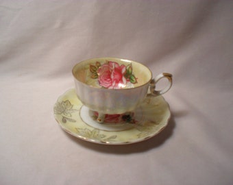 L M Royal Halsey Rose Teacup and Saucer Fine China Decorative Tea Set