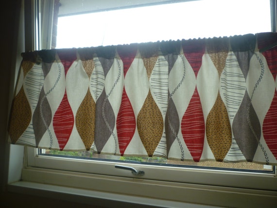 Red Grey Brown Window Curtain Valance Funky Fabric Rod Pocket   Il 570xN.789138030 94qh 