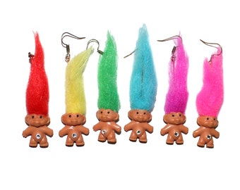 90's Vintage Troll Doll Earrings - RARE earrings Gem Troll Gem belly troll russ troll vintage collectible troll 80s troll 90s troll 1980 toy