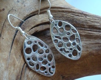 Fine Silver Earrings - PMC - Holey Moley Dangles
