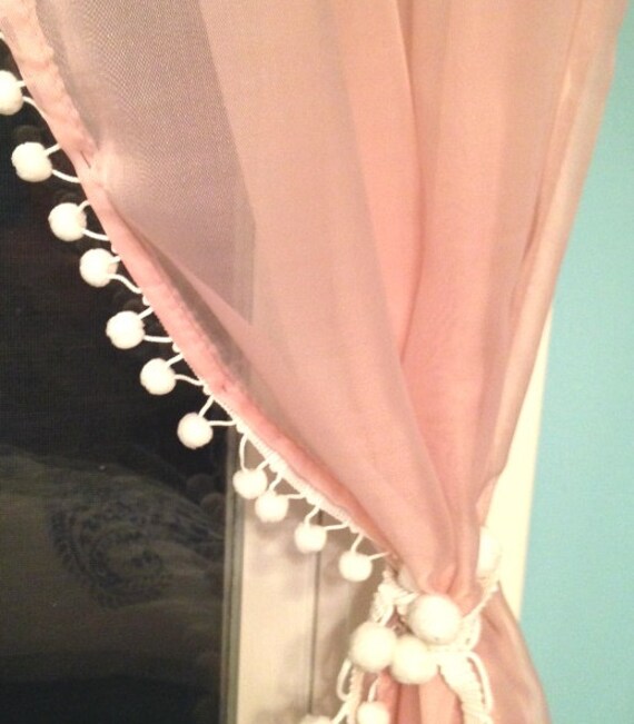 trim to pom pom pillow to add how a Curtain Pom Trim with White Sheer and Pom Pink Tieback Pom