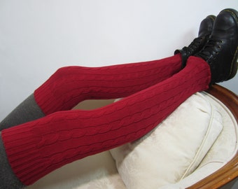 Thick Over the Knee Cable Knit Socks Red Thigh High Leg Warmers A1362