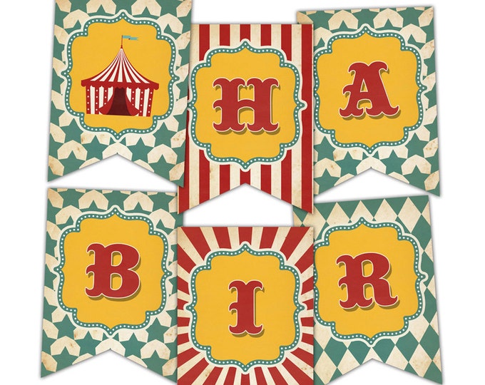 Circus Happy Birthday Banner, Circus, Carnival Party, Print Your Own, Instant Download