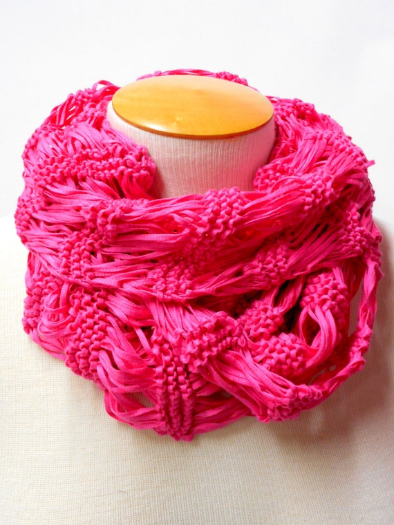 Items Similar To Hot Pink Knit Scarf Luxury Cotton Scarf All Season Accessories On Etsy 6359