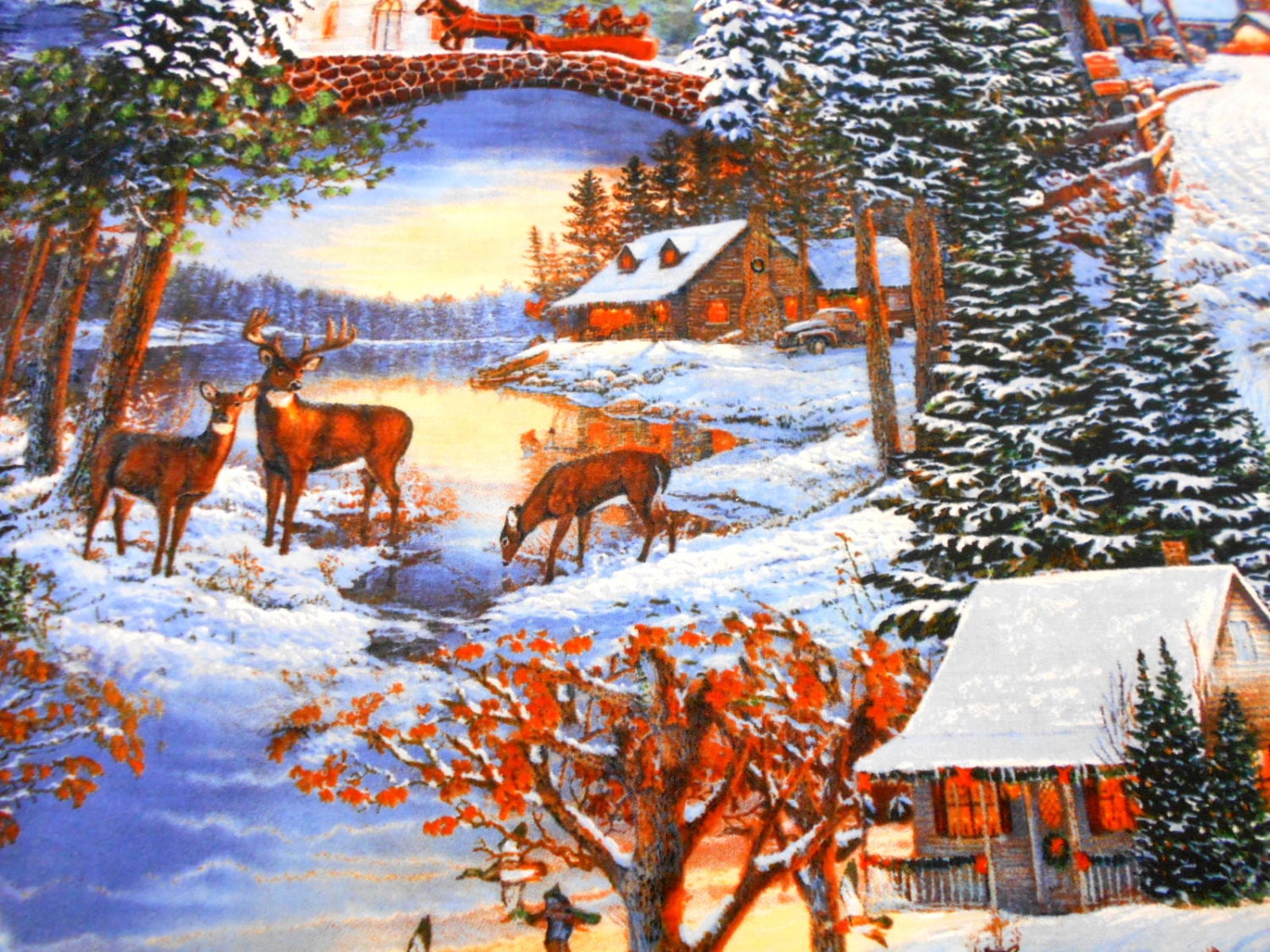 Scenic Print Sewing Fabric Winter Scene Quilting Cotton Wild