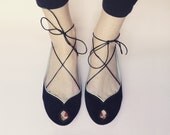 Cutie Peep Toe in Black Leather - Mary Jane Open Toe Handmade Ballet Flats Shoes