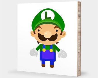 L is for Luigi : ABC Block Bamboo Wall Art Series // Alphabet Kids Wall Art Nursery Room Decor Baby Mario