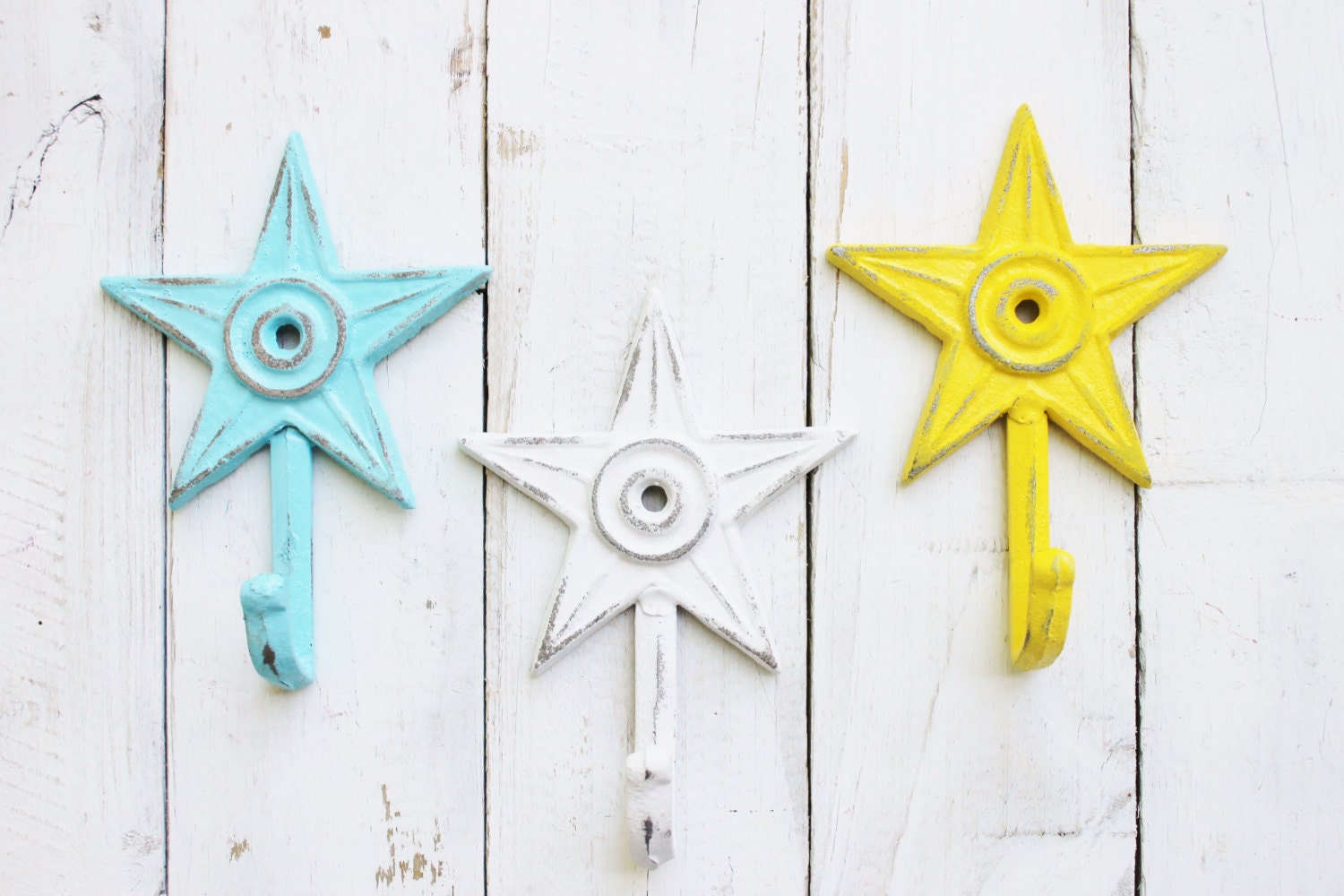 Star Wall Hooks Colorful Cast Iron Small DaintySet Of