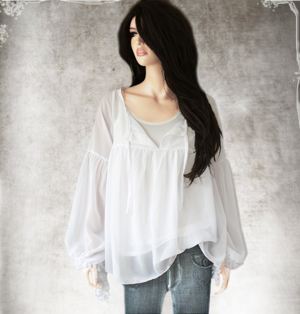 Long-Sleeve Shirred Chiffon Top As Shown in Figure