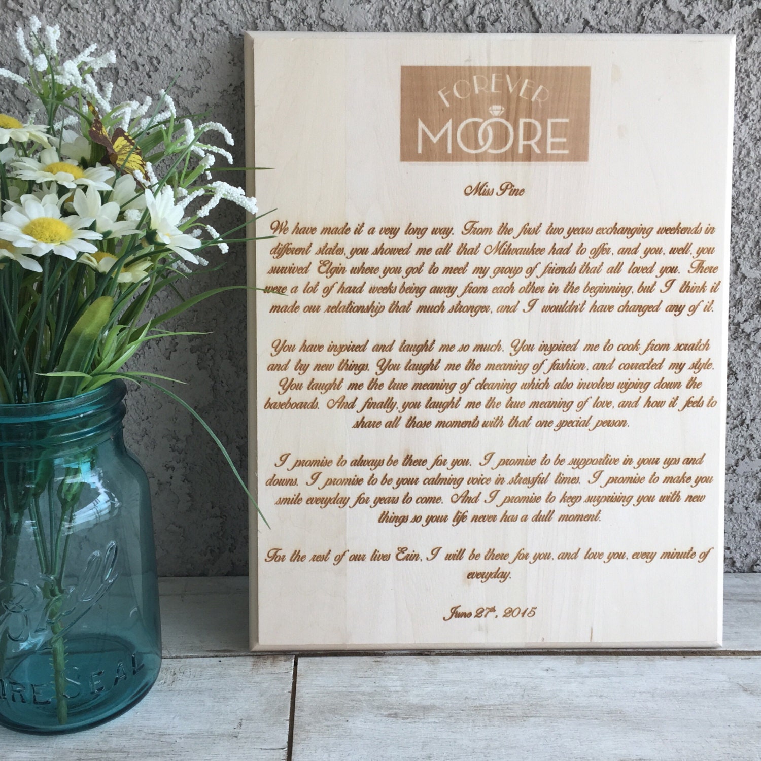 Wedding Vows Wood Plaque Engraved Personalized his and hers