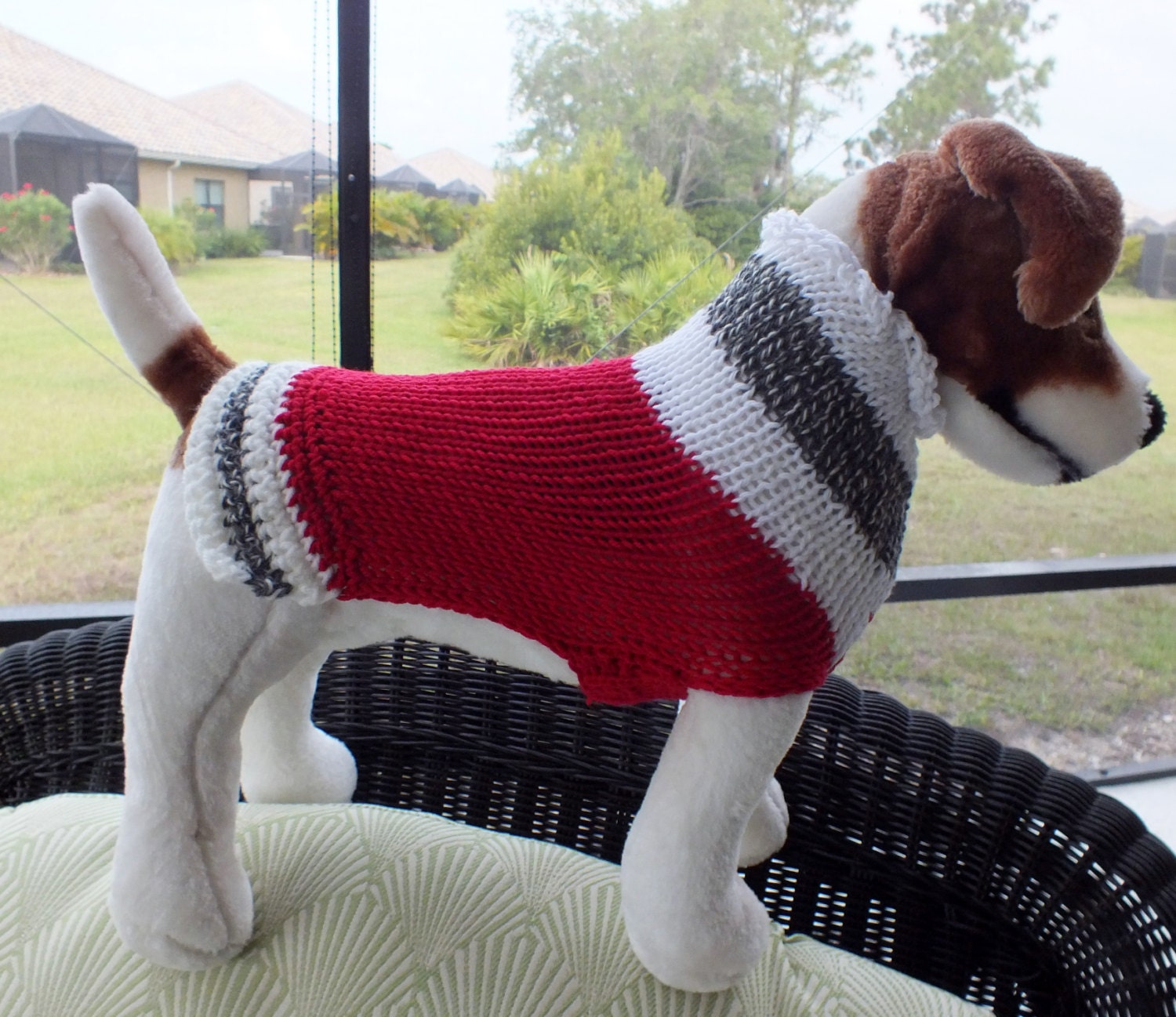Dog Sweater Hand Knit Sock Monkey Red Small 12.5 inches by jenya2