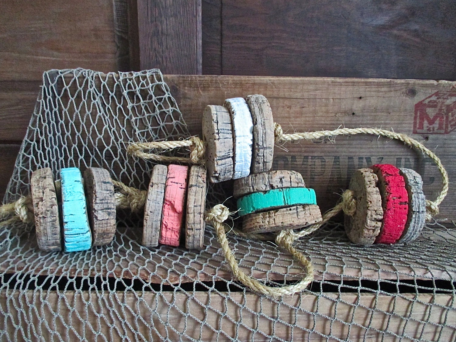 Nautical Vintage Cork Buoys on Rope Hand by searchnrescue2 on Etsy
