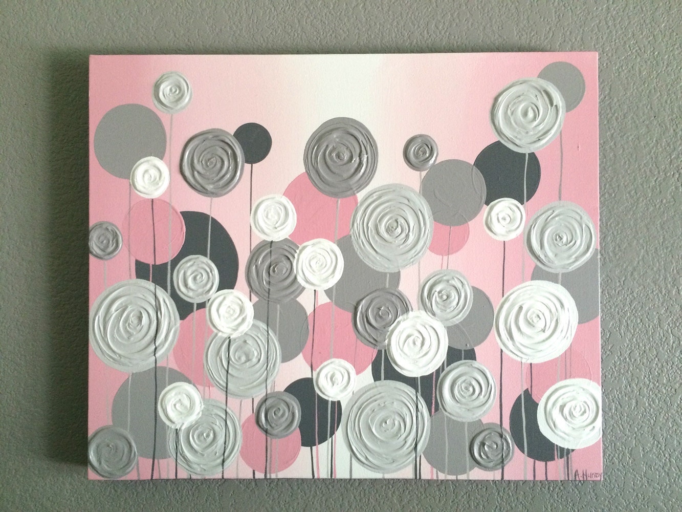 Nursery Wall Art Pink with Grey Textured Flowers Acrylic