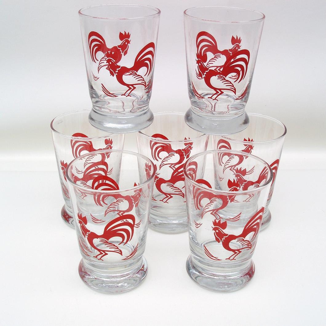 Vintage Libbey Glasses Rooster Juice Glasses Red Rooster