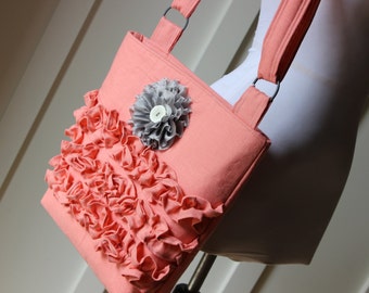 Salmon Linen Ruffly Cross Body Hipster Bag