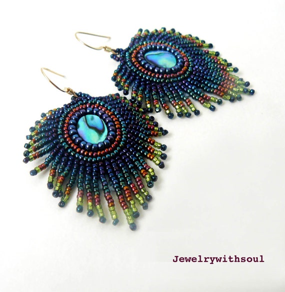 Reserved Peacocks Feather Bead Embroidery By Jewelrywithsoul 1144