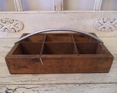 Rustic Divided Wood Tote - Catchall - Perfect for Picnic Fixins, Potted Herbs or Craft Supplies