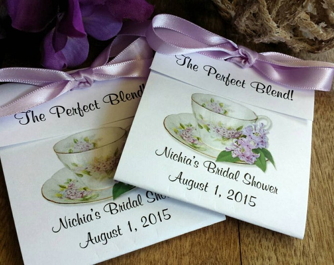 Custom Personalized Dainty Lilac Floral Teacup Tea Party Favors perfect Bridal Shower or Wedding Favors - Tea cup Tea Bag Holders