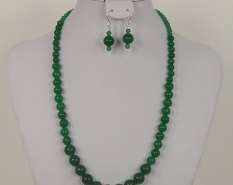 Necklace & Earring Set, 20" long, Malay Jade Gemstone Beads
