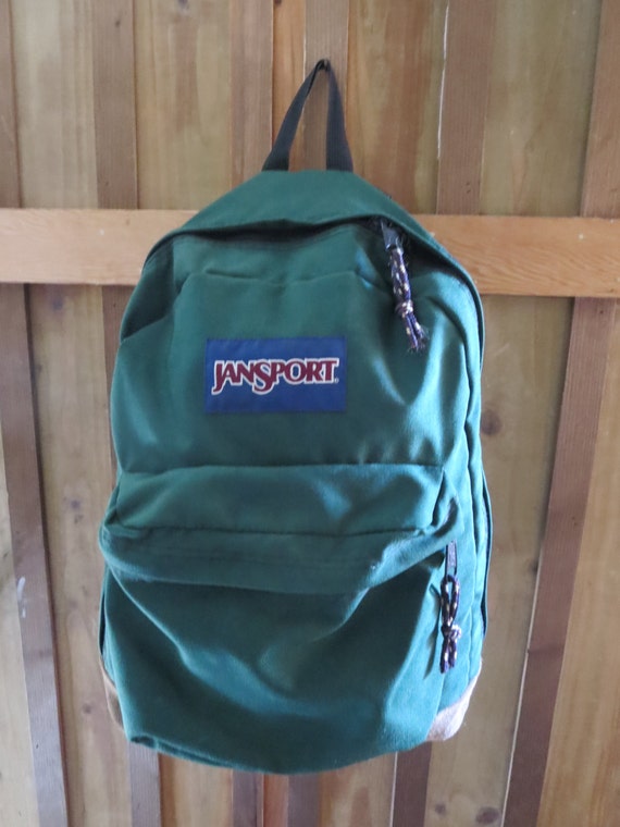 Vintage JANSPORT Backpack Jansport GREEN Leather Bottom