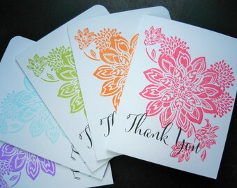 Thank You Notes Set of 5, Floral Thank You Cards, Floral Stationery