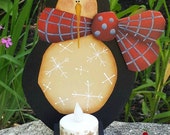 wood tea light candle holder, Prim penguin decoration,hand painted, CIJ, penguin decor, battery operated tea light included