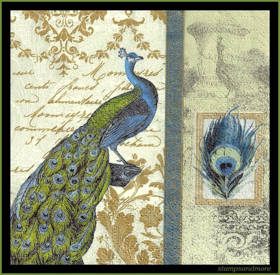 4 Peacock Decoupage Paper Napkins Scrapbooking Paper Fancy