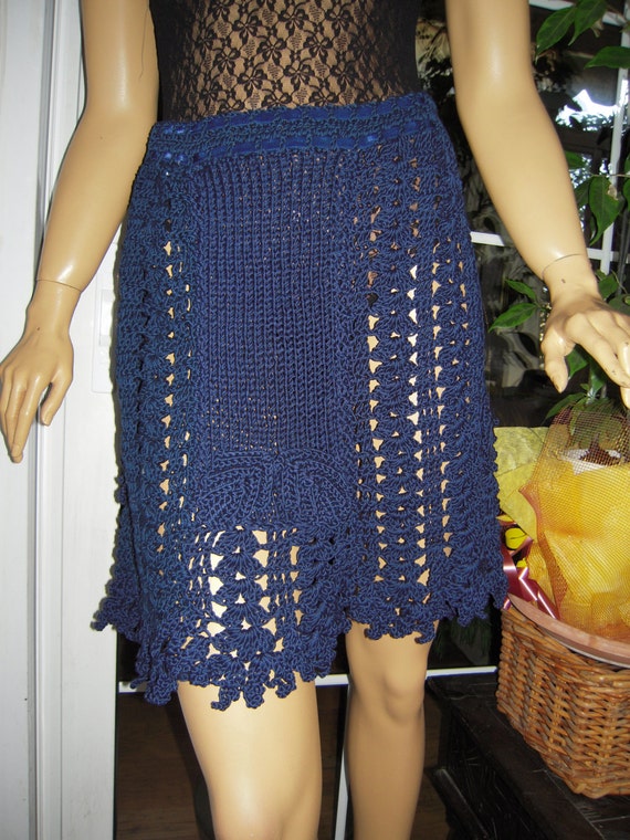 crochet idea name business blue and skirt/dark gift cotton knitted skirt crochet handmade idea