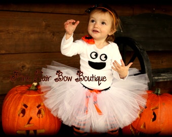 Adorable infant toddler Ghost tutu costume , Halloween Pageant costume, newborn 3 months 6 months 9 months 12 months 18 months 24 months